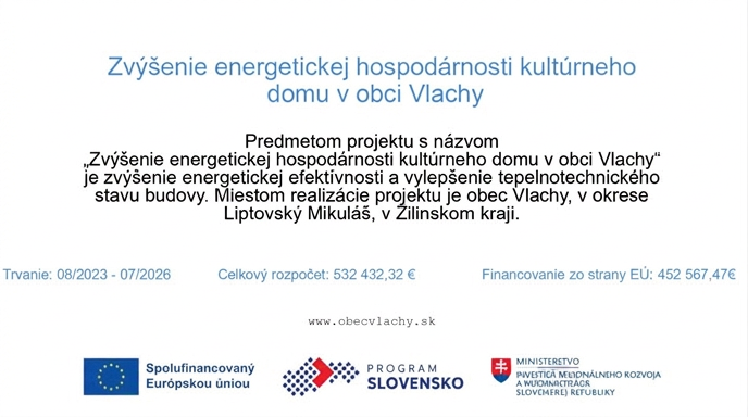 Zvýšenie energetickej náročnosti KD Vlachy publicita